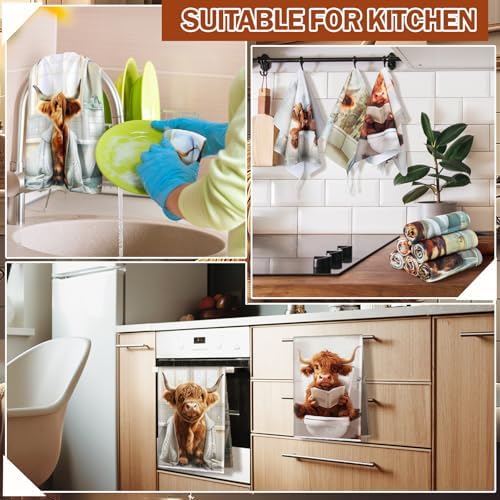 Redbaker 6 Highland Cow Kitchen Towels with Hanging Loop