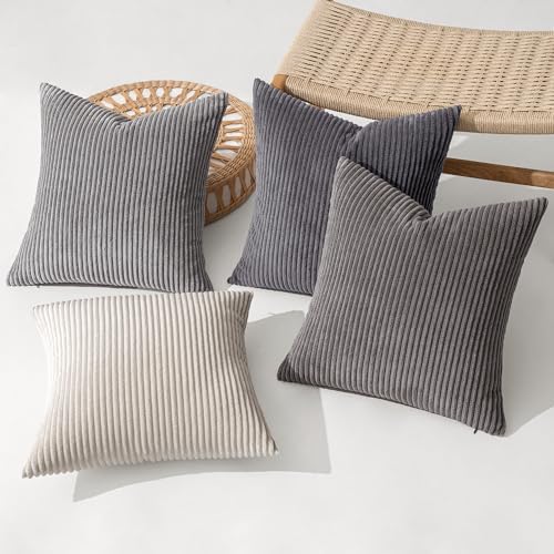 MIULEE Soft Corduroy Decorative Throw Pillow Covers Neutral Grey 20x20