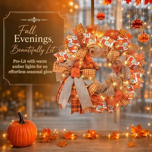 24 Inch Fall Wreaths for Front Door, Pumpkin Wreath