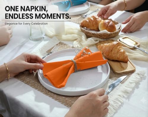 Ruvanti Cloth Napkins Set of 6, Cotton Enrich 18”x18” - Orange/Fall