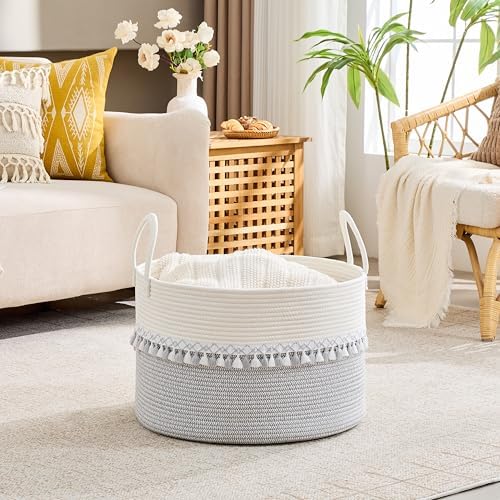 KAKAMAY Large Blanket Basket with Handles, Storage Basket for Living Room
