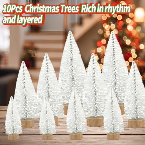 Yahpetes Mini Christmas Trees 10 Pcs Artificial Bottle Brush Trees (White)