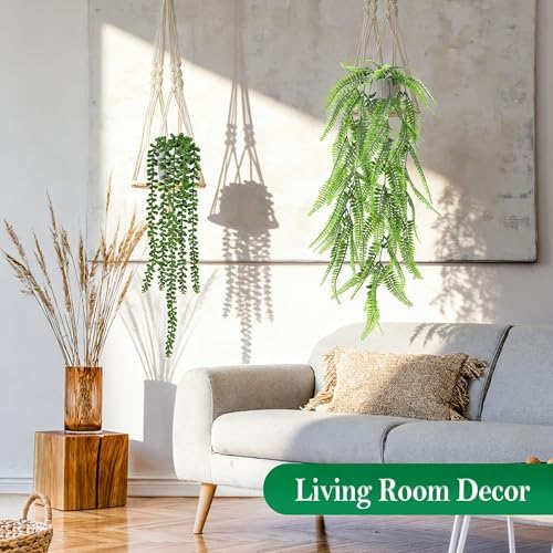 Der Rose 8Pcs Fake Hanging Plants with White Pots for Fuller Shelf Decor