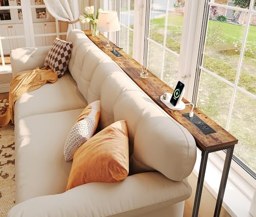SUPERJARE 86.6 inch Narrow Behind Couch Table with Charging Stations