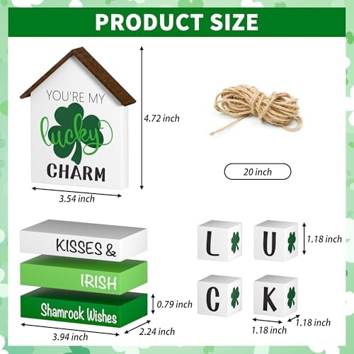 St. Patrick's Day Decorations Shamrock Faux Books, 8 Pcs St. Patricks Day Tiered Tray Decor Book Stack Lucky Wooden Signs, Farmhouse Rustic Wooden Decor for Home Kitchen Table