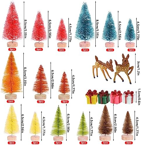 Yookat 51Pcs Mini Pine Trees Bottle Brush Trees Deer Boxes