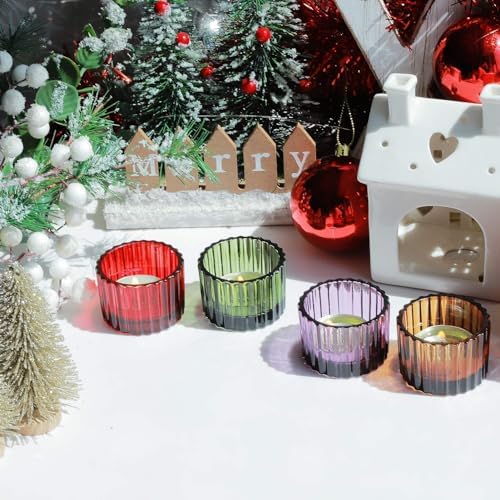 VOHO 4 Colors Tealight Candle Holder Fall Decor, Set of 12 Glass Votives
