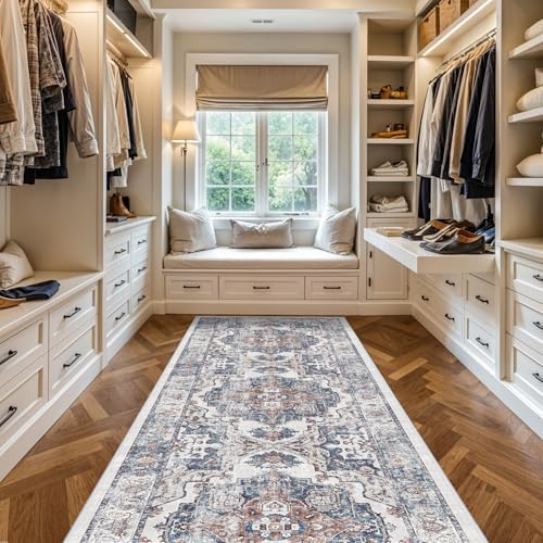 4x12 Wide Hallway Runner Rug: Vintage Washable Soft Runners for Living Room Bedroom Water Resistant Carpet with
