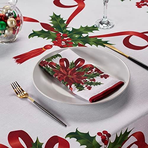 Kadut Christmas Ribbon Tablecloth (60 x 102 Inch) for 6 Foot Rectangle Tables, Heavy Duty Fabric, Stain Proof Xmas Ribbon Table Cloth for Harvest, Holiday, and Fall, & Christmas Dinner.