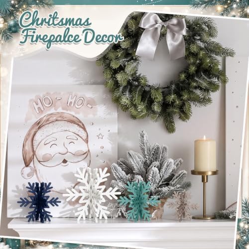 Bucherry 12 Pcs Wooden Snowflakes Table Decor,White, Blue, Green, Gray