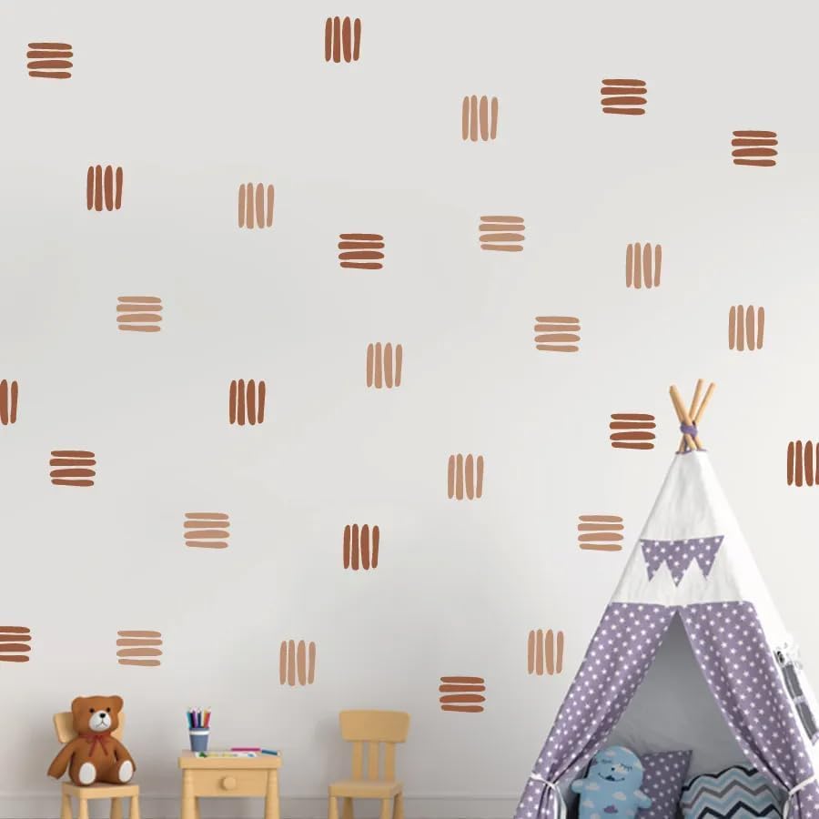 Set Boho Three Line Brown Wall Decal- Geometrical Shape / Boho Line Brown / 12 x 36 / Set of 24