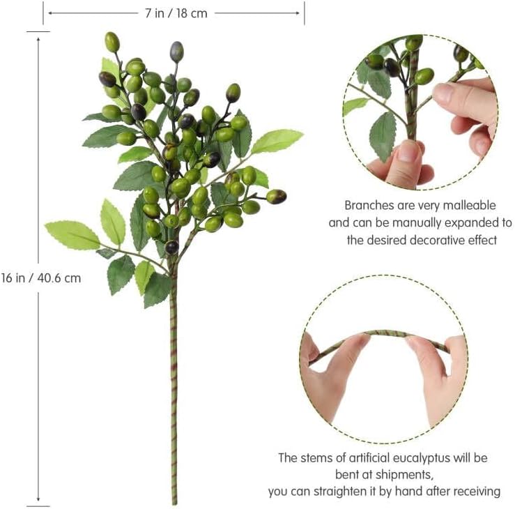 Faux Olive Branches for Vase / Green / Set of 5