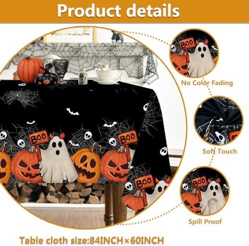 Quimoy Halloween Tablecloth 60×84 Inch Rectangular