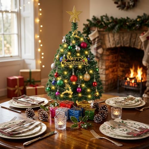 Mini Christmas Tree with Lights, 2 Ft Small Tabletop Christmas Tree, 2 Pack
