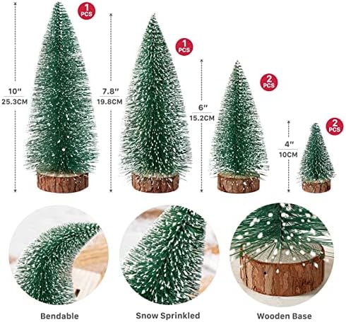 Mini Christmas Trees Christmas Decor Artificial Christmas Decorations with 4 Sizes, Christmas Tree Bottle Brush Trees Christmas Table Decorations (6pcs Green)