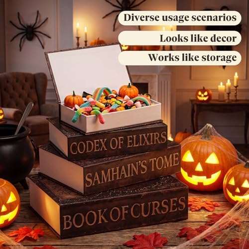 Sabary Set of 4 Decorative Books Boxes Faux Books Stacked for Coffee Tables Modern Home Bookshelves DIY Crafts Decor(Classic,Halloween)
