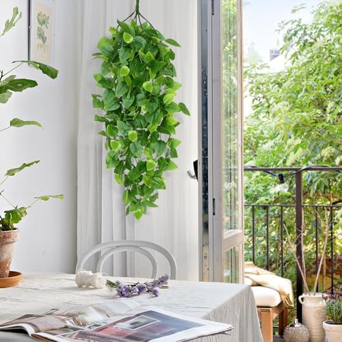 Waipfaru Fake Hanging Plants, 4Pcs Faux Ivy Pothos Vines Greenery