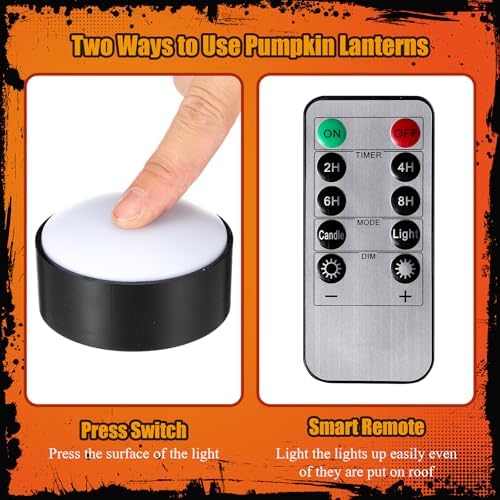 Riakrum 6 Pack Halloween Pumpkin LED Lights, Black,Warm Light