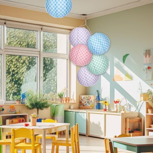 Baquler 12 Gingham Hanging Lanterns Decorations, Boho