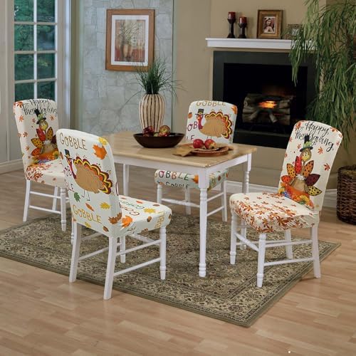Thanksgiving Chair Covers Set of 6 Cute Turkey Stretch Parsons Slipcovers