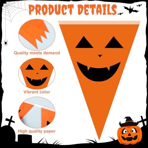 Jetec 5 Pcs 49 Ft Halloween Pennant Banner Orange Pumpkin Scare Bunting