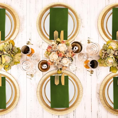 KAMMAK Matcha Green Napkins Disposable with Pocket Cloth Like Dinner Paper Napkins 100 Pack Folded Wedding Reception Napkin Bathroom Guest Hand Towels for Party Decoration (16.5 x 16.5 inch)