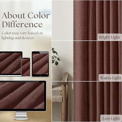 Chestnut Brown Pinch Pleated Linen Sheer Curtains 45 Inch Length 2 Panels