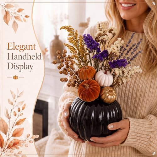 FoldTier Black Pumpkin Fall Flower Vase 5.5" Ceramic Pumpkin Flower Pot