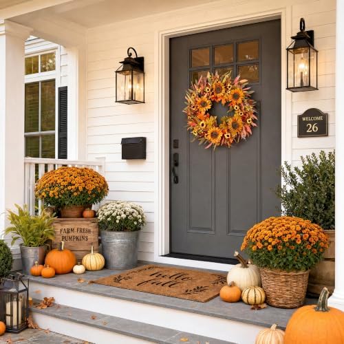 Pinkpum 24" Fall Wreath Front Door Sunflower Artificial Wall Decor Autumn
