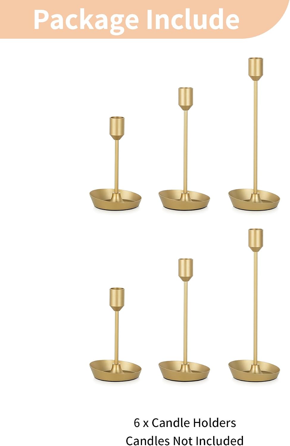 NUPTIO Taper Candle Holders for Wedding: 6 PCS Gold Matte Candles Stick Holder for Table Centerpiece - Bulk Candlestick