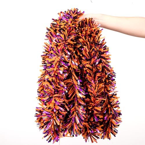 33FT Halloween Tinsel Garland, Black Purple Orange Metallic Twist Foil Tinsel Garland Shiny Hanging Decorations for Halloween Party Decoration Supply