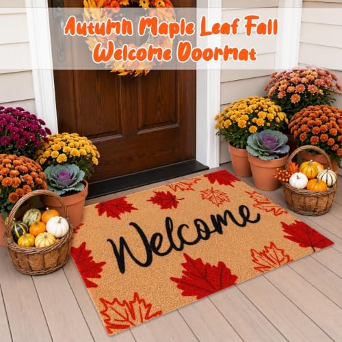 Fall Maple Leaf Welcome Doormat-Maple Fall Decor Coir Outdoor Door Mat