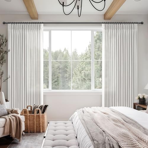 Memory Trained Pinch Pleat 60 Inch Wide Room Divider Curtains 102 Inches Long, Off White Light Filtering Linen Semi