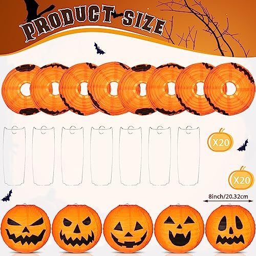 Retisee 20 Pcs 8 Inch Halloween Pumpkin Paper Lanterns Jack O Lantern