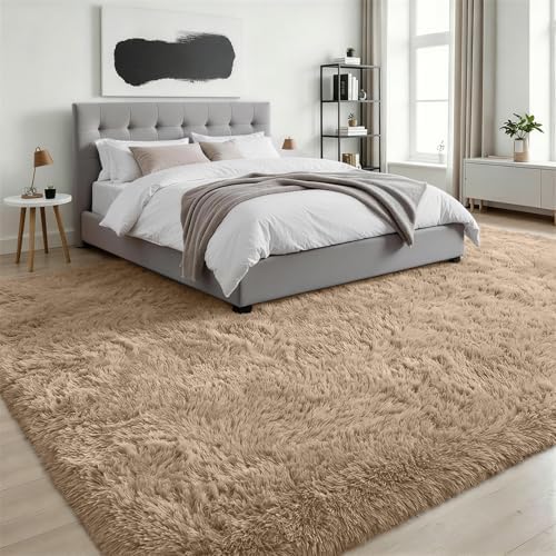 8x10 Area Rug Living Room Bedroom: Fluffy Plush Shag Carpet Beige