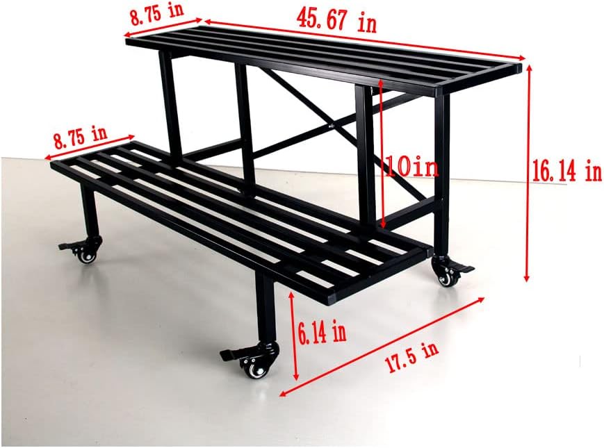 Zhongma 2 Tier Sturdy Metal Plant Stand with Wheels Heavy Duty Plant Holder for Home Indoor and Outdoor,L45.67 x W17.5