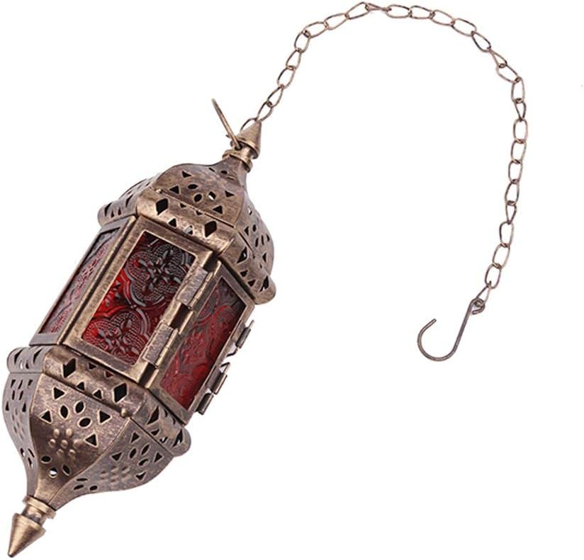2 Pcs Hanging Hexagon Decorative Moroccan Candle Lantern Holders, Handmade Hanging Tea Light Holder in Bronze Metal &