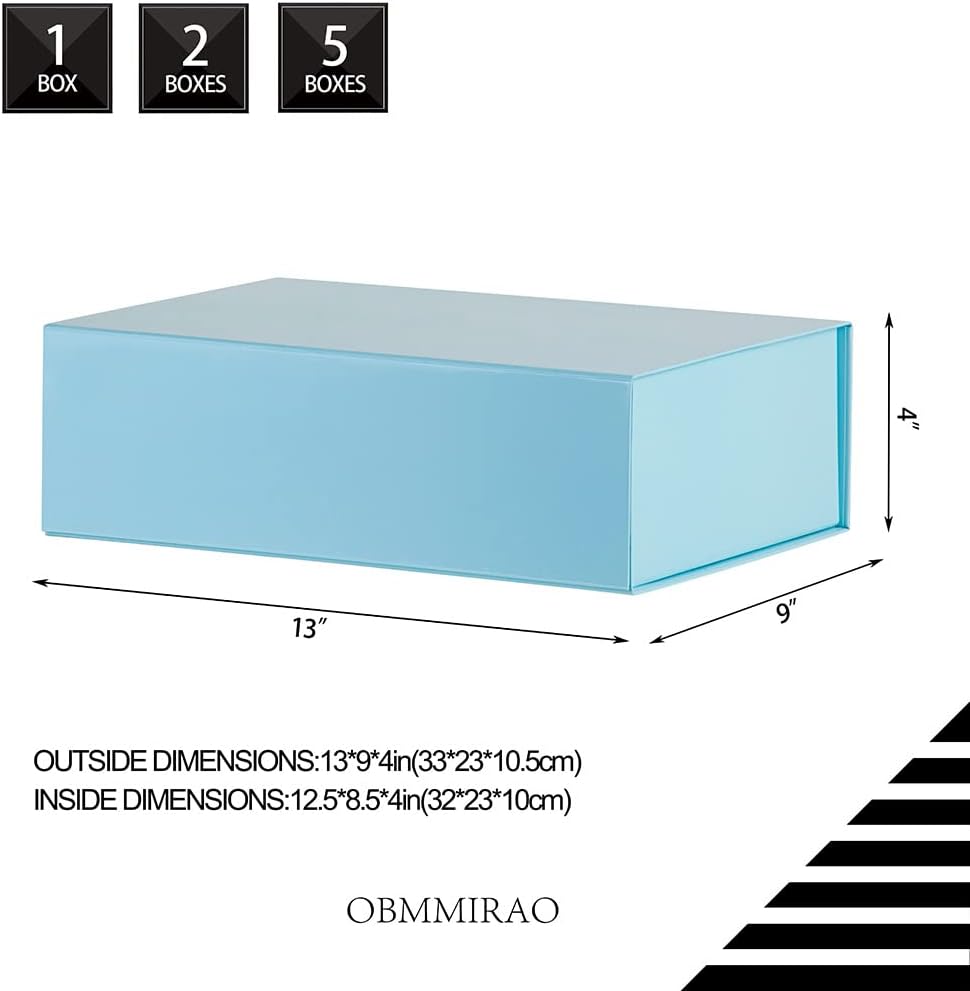 Foldable Magnetic Gift Boxes / Blue / 13 x 9 x 4 / Set of 2
