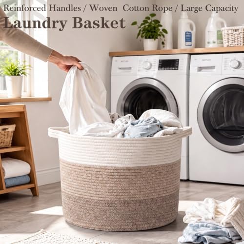 65L Large Blanket Basket,Woven Rope Laundry Basket-Mix Brown