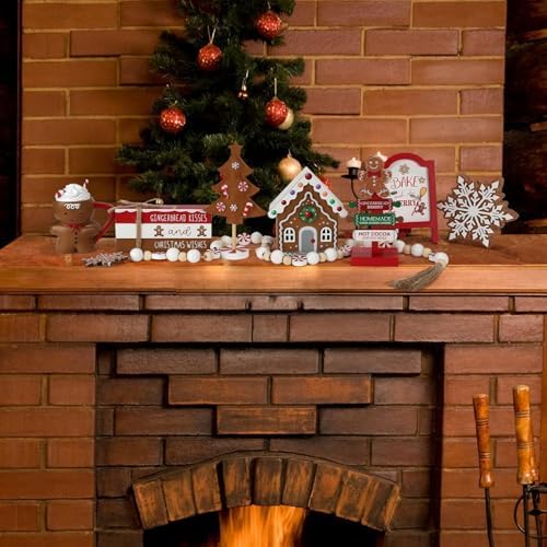 Gingerbread Christmas Decorations 8 PCS Tiered Tray Decor Set