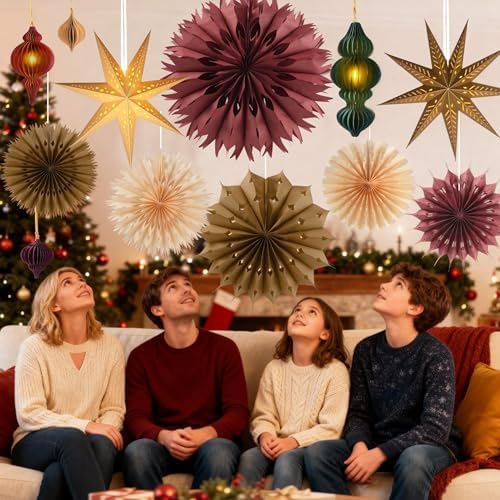 Christmas Honeycomb Snowflake Fans Hanging Ornamnets Set