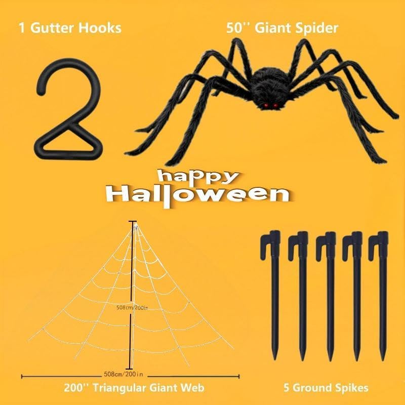 Halloween Decorations, 200" Triangular Spider Web +59" Giant Spider