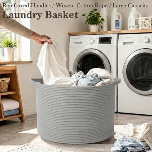 115L Extra Large Blanket Basket,Woven Laundry Basket-Light Grey
