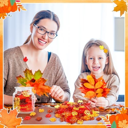 60Pcs Fall Thanksgiving Ornaments, Maple Leaves Vase Filler