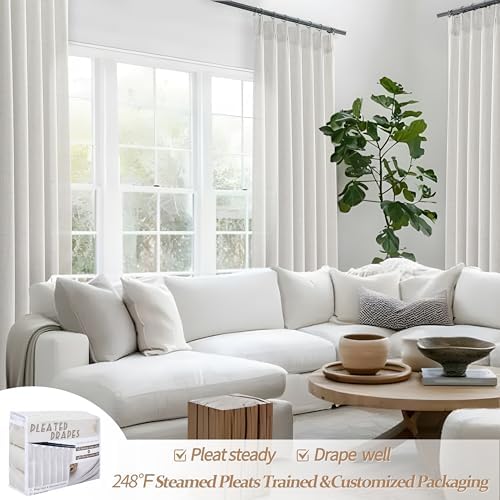 Extra Long 112 Inch Beige White Light Filtering High Ceiling Curtains for Dining Room 2 Panel Set, Memory Trained
