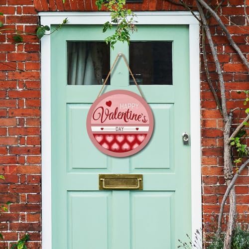 Happy Valentine's Day Welcome Door Sign 12”x12” Valentines Day Decorations Door Hanger Rustic Wooden Hanging Wall Plaque Sign Valentine Wreaths for Front Door Porch Farmhouse Housewarming