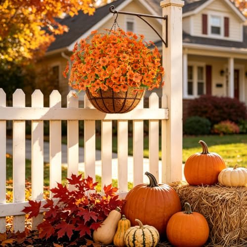 24PCS Artificial Fall Flowers for Outdoors, Fake Mums, Orange