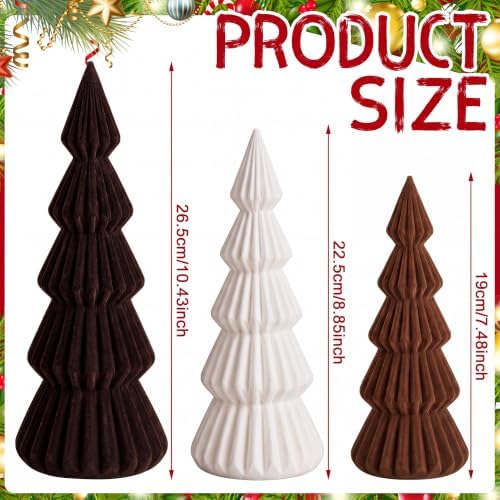 Set of 3 Velvet Ceramic Christmas Tree Decor, Brown,White,Coffee