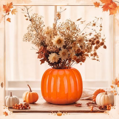Beeveer 5.5 Inch Ceramic Pumpkin Vase, Large Orange Pumpkin Flower Vase
