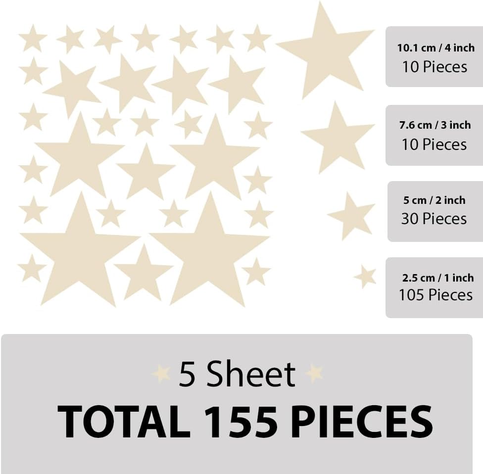 Wall Decals for Kids Room / Beige / Mix Star / Set of 155